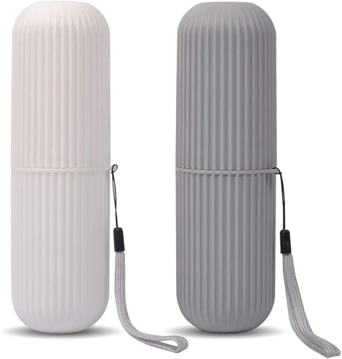 UCEC Toothbrush Case for Traveling, Portable Toothbrush Holders Travel Case, 7.7" x 2.36" x 2.36" Toothbrush Holders for Travel, Camp, Home, School, Business, Bathroom,2 Pack (Grey, White)