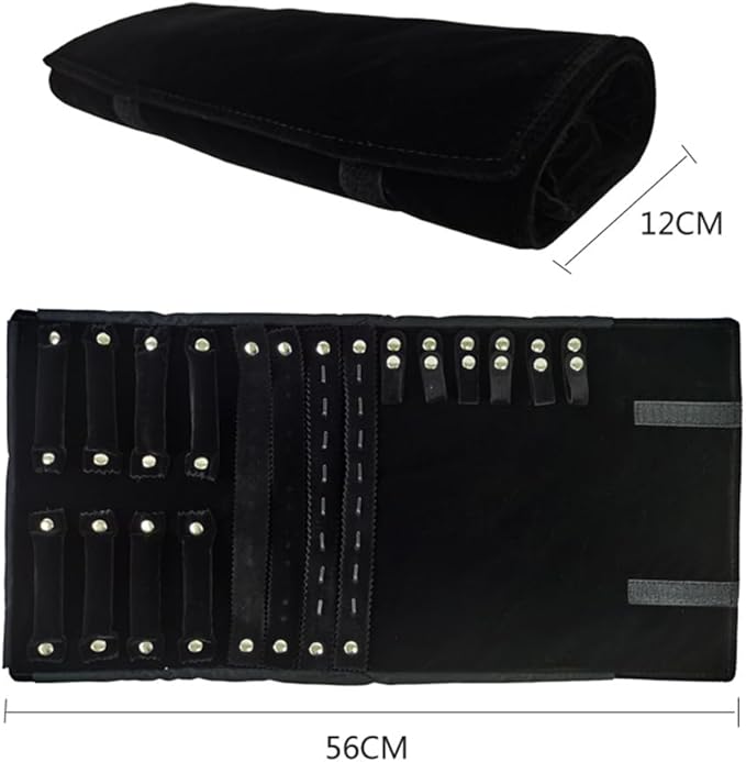 Velvet Travel Jewelry Case Roll Bag Organizer for Necklace Bracelet Earrings Ring (Black) (Black(4+2+2+6))