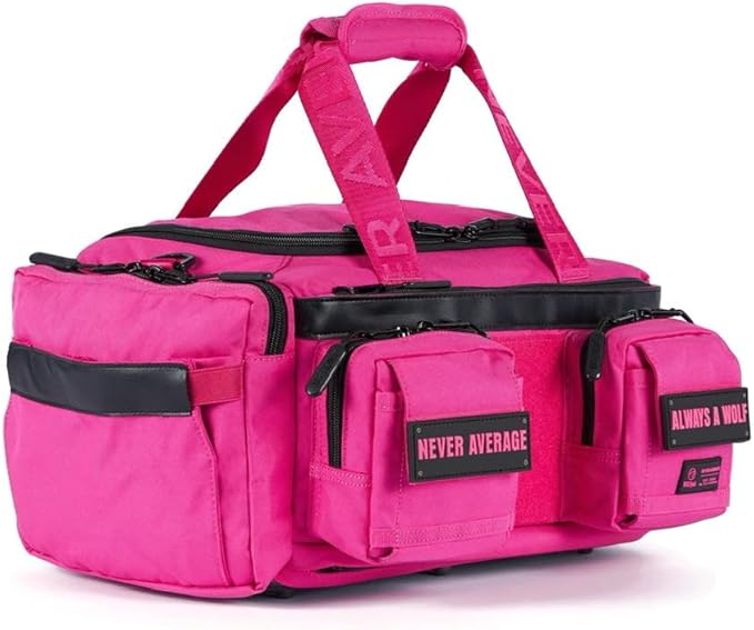 WOLFpak 20L Mini Duffle Bag for Gym & Travel | Waterproof Carry-On Weekender Bag with Shoe Compartment, Hard Bottom, and Tactical Molle System (Voodoo Pink)