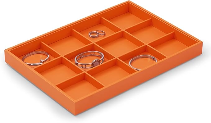 Oirlv Luxury Leather Jewelry Tray Orange Stackable Jewelry Drawer Organizer Trays Bracelets Bangles Watches Storage