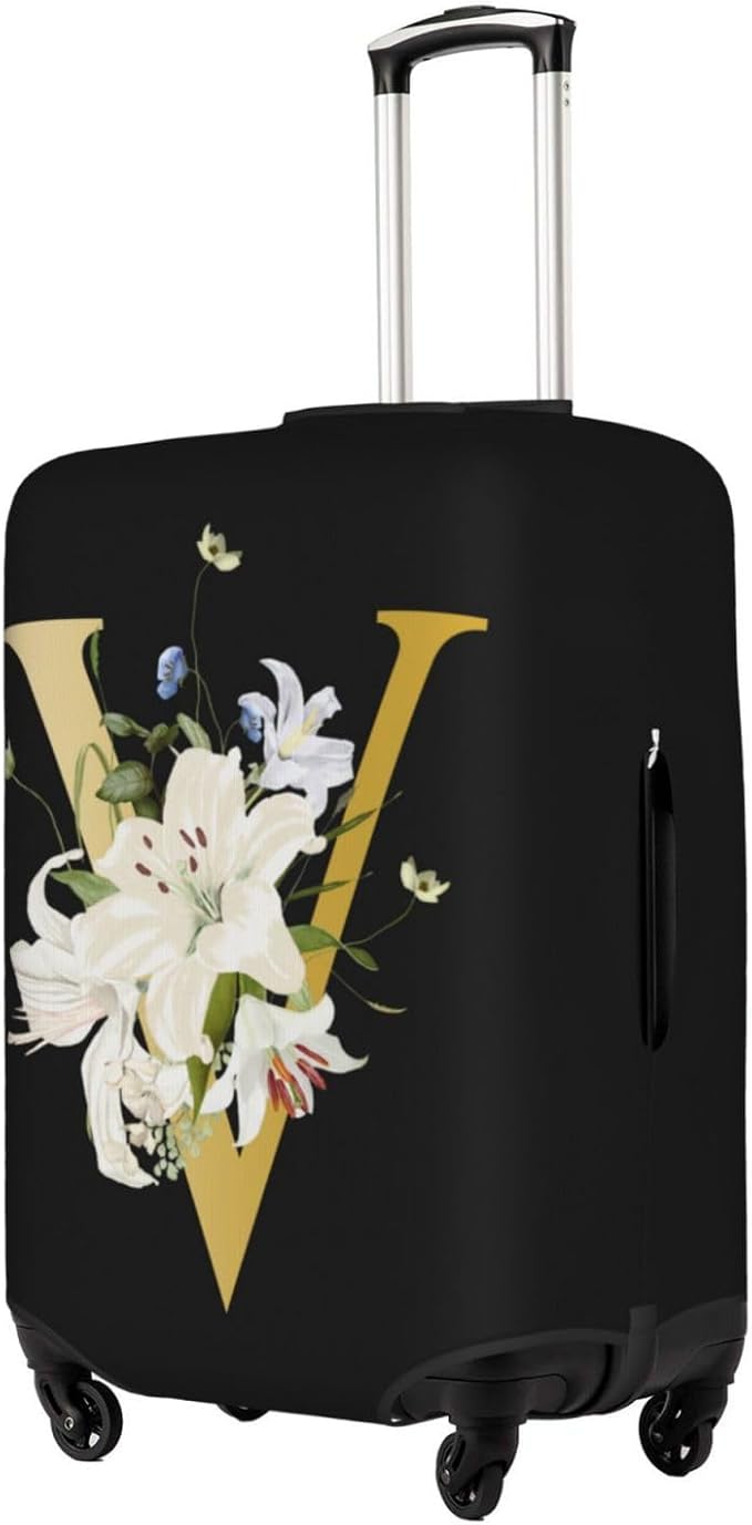 Decorative V Suitcase Protectors Elastic Washable Luggage Covers With Concealed Zippers For 18-32 Inch Luggage (Size L: Fits 25-28 Inch)