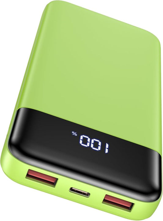 Portable Charger, 10000mAh Slim Power Bank Portable Phone Charger 22.5W PD QC Fast Charging with 3 Outputs 2 Inputs Battery Pack Compatible with iPhones Samsung Google Pixel LG Moto More Devices,Green
