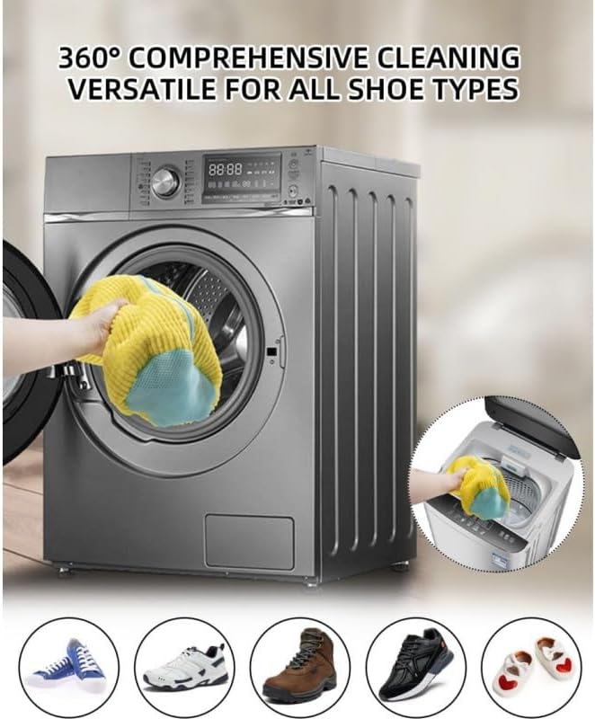 Shoes Laundry Bag Keep Shoes Clean, 2 Pcs Set - Shoe Wash Bag for Washing Machine, 360° Wrap Shoe Washing Bag for Sneakers, Boots & Delicate Footwear, Reusable Shoe Cleaning Bag (Yellow)