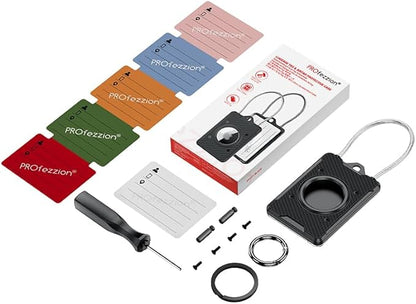 PROfezzion Luggage Tag AirTag Holder with Name ID Cards, Luggage Name Tag with Wire Cable Key Rings for Luggage Bag Travel Suitcase Backpack, Scratch Resistant AirTag Case for Travelling