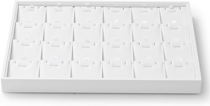 Oirlv Premium White Leather Stackable Jewelry Tray 24 Grid Jewelry Organizer Tray with Removable Inserts Cards Necklace Display Holder