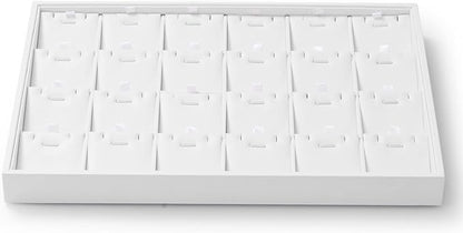 Oirlv Premium White Leather Stackable Jewelry Tray 24 Grid Jewelry Organizer Tray with Removable Inserts Cards Necklace Display Holder