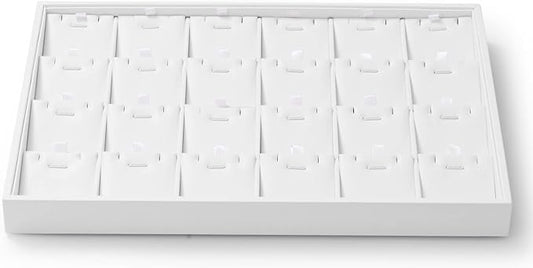 Oirlv Premium White Leather Stackable Jewelry Tray 24 Grid Jewelry Organizer Tray with Removable Inserts Cards Necklace Display Holder