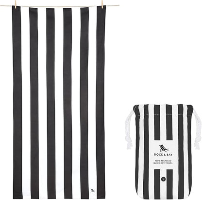 Dock & Bay Beach Towel - Quick Dry, Sand Free - Compact, Lightweight - 100% Recycled - Includes Bag - Cabana - Kamari Charcoal - Large (160x90cm, 63x35)