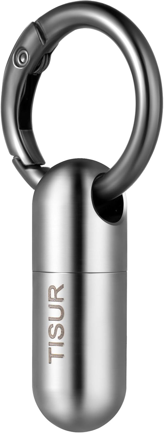 TISUR Micro Keychain Pill Holder, Titanium Pill Case Waterproof Pill Container, Portable Tiny Pill Organizer for Travel Purse Pocket