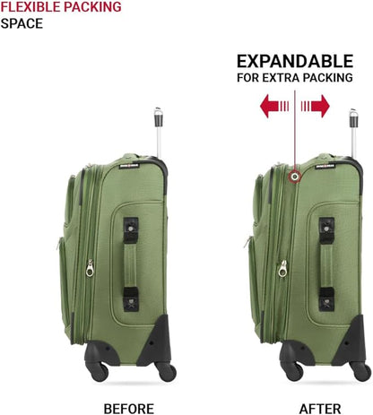 SwissGear Sion Softside Expandable Luggage with Spinner Wheels, Evergreen Carry-On 21-Inch