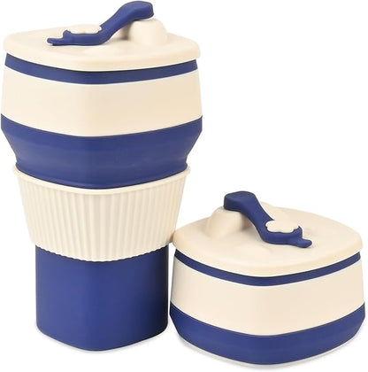 Collapsible Silicone Cup, Safe & Portable, for Hot & Cold Drinks, 18.6 oz (550 ml) - Travel, Camping, Office, and More – Navy Blue