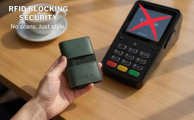 Mens Wallet, Premium Leather Slim Wallet, RFID Blocking Pop-Up Card Holder, Extra Credit Card Slots, Cash Slot, Magnetic Closure, Christmas Gift Ready Gift Box Included