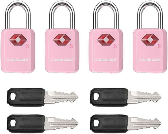 Sure Lock TSA Approved Luggage Locks Mini Size Lock with Keys for Travel, Zinc Alloy Body with Steel Shackle, Key Alike, Key Alike in The Same Package
