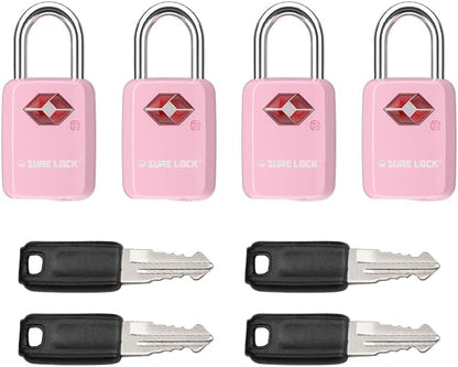 Sure Lock TSA Approved Luggage Locks Mini Size Lock with Keys for Travel, Zinc Alloy Body with Steel Shackle, Key Alike, Key Alike in The Same Package