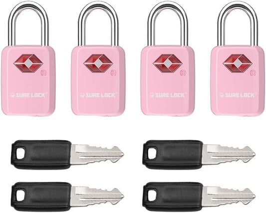 Sure Lock TSA Approved Luggage Locks Mini Size Lock with Keys for Travel, Zinc Alloy Body with Steel Shackle, Key Alike, Key Alike in The Same Package