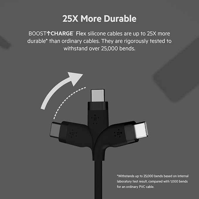 Belkin BoostCharge Flex Silicone USB-A to USB-C Cable (2M/6.6ft) for iPhone 16, iPhone 16 Pro, Galaxy S25, S24, Note, Pixel 9 & 8, Nintendo Switch 2, Carplay & More with Cable Clip - Black