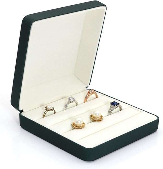 Small Ring Organizer Box, Portable Rings Jewelry Holder Case, Modern Ring Storage Tray Fit for Women, Girl for Travel (Green)