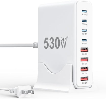 530W USB C Charger Block,8-Port USB C Charging Station GaN IV Travel Essentials Multiple Port Charging Station,100W Laptop Fast Charger Adapter for MacBook Pro/Air,DELL,iPad,iPhone,Samsung Galaxy