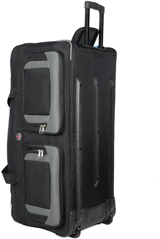 AMARO 36-Inch Rolling Duffle Bag with Wheels and Handle – Extra Large Travel Luggage with Multiple Compartments and Durable Polyester – Black/Grey