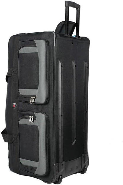 AMARO 36-Inch Rolling Duffle Bag with Wheels and Handle – Extra Large Travel Luggage with Multiple Compartments and Durable Polyester – Black/Grey