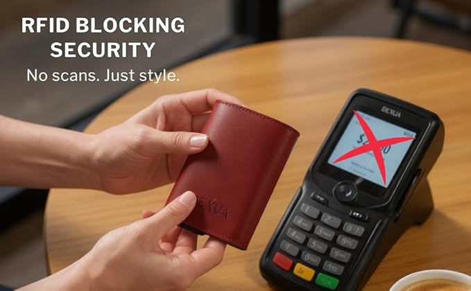 Mens Wallet, Genuine Leather Trifold Wallet with Pop-Up Card Holder, RFID Blocking, Card Slots, Cash & Coin Compartments, Magnetic Closure, Christmas Gift Ready Gift Box Included