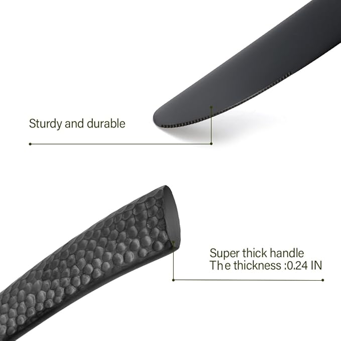 Silverware Set Flatware Set Matte Black Stainless Steel Forged Hammered Cutlery Set Heavy 20 Pieces Service for 4