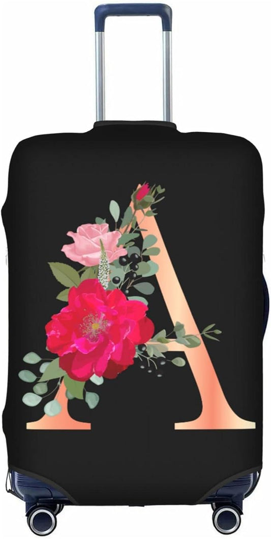 Floral Letter A Travel Luggage Cover Spandex Suitcase Protector Elastic Washable Stretch Suitcase Cover,Size L(Fit 25-28inch Suitcase)