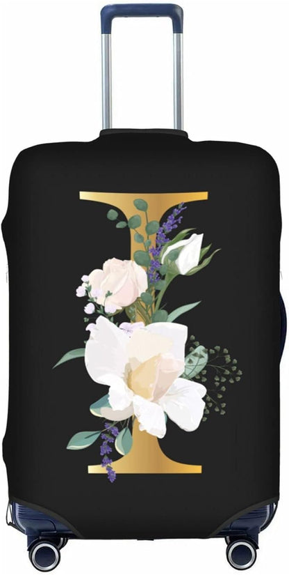 Flower Lette I Black Luggage Cover Elastic Washable Stretch Suitcase Protector Anti-Scratch Travel Suitcase Cover for Kid and Adult L (25-28 inch suitcase)