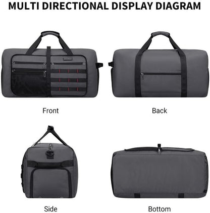 WITZMAN Foldable Duffle Bag for Travel 65L Lightweight Packable Duffel Bag with Shoes Compartment Overnight Bag for Men Women (B697 Silvery Grey)