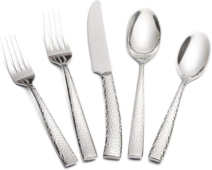 Flatware Set Silverware Set Cutlery Set Forged Stainless Steel 20 Piece Hammered Handle Service for 4