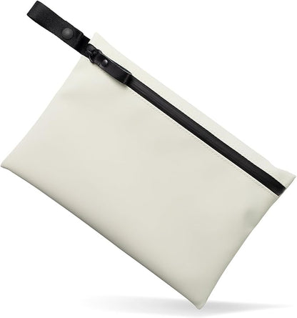 Water-Resistant Zipper Pouch, Made in Japan, Multipurpose Organizer with Pockets for Cords, Essentials, Toiletries, Cosmetics, and Travel Accessories, Eco & Durable Materials, TOFTPOUCH, Medium, White