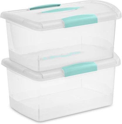 Sterilite Medium Nesting ShowOffs, Stackable Small Storage Bin with Latching Lid and Handle, Plastic Container to Organize Home, Clear, 12-Pack