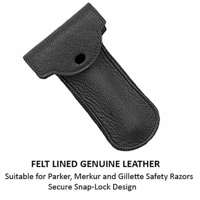 Parker Double Edge Safety Razor Travel Case-Premium Leather Safety Razor Case, Snap-Lock Design-Compatible with Parker Merkur, Gillette and All Other Standard Double Edge Safety Razors
