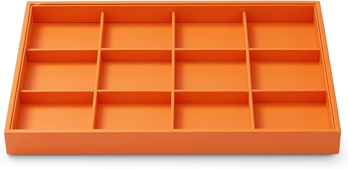 Oirlv Luxury Leather Jewelry Tray Orange Stackable Jewelry Drawer Organizer Trays Bracelets Bangles Watches Storage