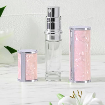Ms Lovely Pearlescent Travel Perfume Atomizer Bottle – 5ml Refillable Mini Spray for Purse, TSA Approved Portable Fragrance Dispenser (Pink and Silver)