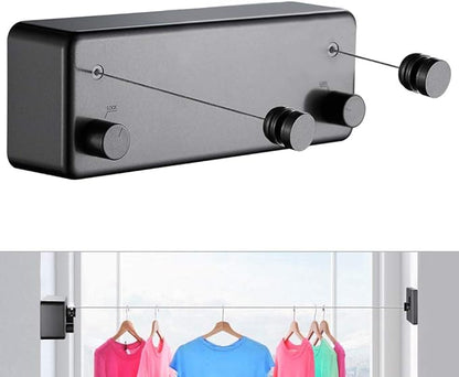 Retractable Clothesline |Indoor Outdoor Clothes Line | Heavy Duty Clothes Drying Laundry Line | Wall Mounted Drying Rack Clothing Line | Retracting Hanging | Lock to Prevent Sagging