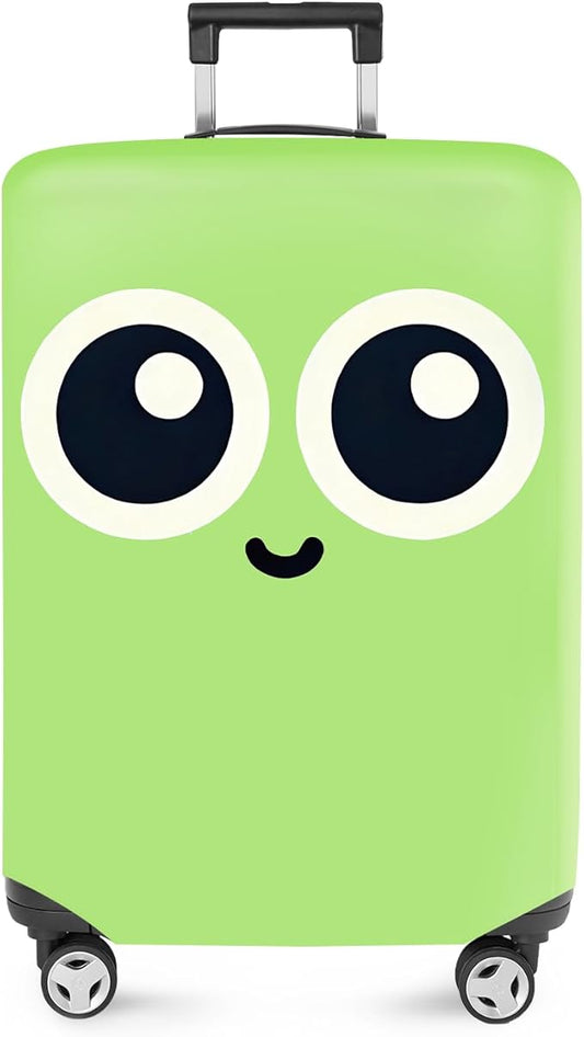 ANNA QUEEN Cute Smiley Face Luggage Cover, Green and Teal Cartoon Suitcase Protector with Big Eyes Design, Stretchable, Washable Travel Cover for 32-34 Inch Luggage