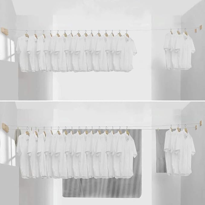 BESy Retractable Clothesline ABS case+Aluminum Dryer with Adjustable Stainless Steel Double Rope String Hotel Style Heavy Duty,Wall Mounted Method, 13.8 Feets,Gold