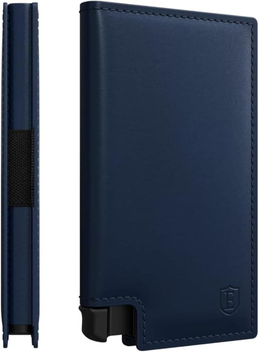 Ekster - Parliament Pop Up Wallet for Men - RFID Blocking Metal Card Holder Wallet with Push Button and Card Ejection - Minimalist Leather Tactical Daily Carry Parliament - Easy Access, Navy Color