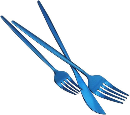 JASHII Shiny Blue Silverware Set, 20-Piece Stainless Steel Satin Finish Flatware, Kitchen Utensils, Mirror Polished Tableware Cutlery for Home and Restaurant, Dishwasher Safe