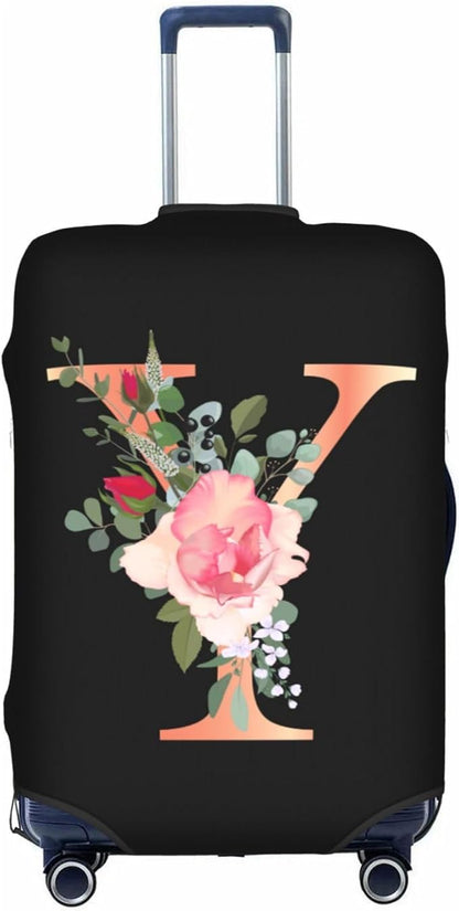 Floral Letter Y Travel Luggage Cover Spandex Suitcase Protector Elastic Washable Stretch Suitcase Cover Fits 25-28 Inch Luggage