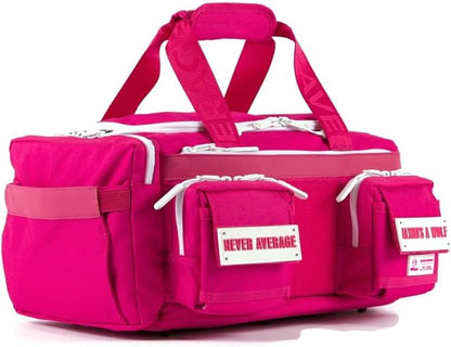 WOLFpak 20L Mini Duffle Bag for Gym & Travel | Waterproof Carry-On Weekender Bag with Shoe Compartment, Hard Bottom, and Tactical Molle System (Pink Goddess)