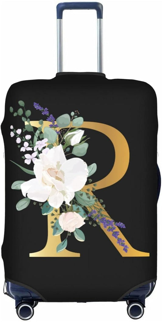 Flower Letter R Black Luggage Cover Elastic Washable Stretch Suitcase Protector Anti-Scratch Travel Suitcase Cover for Kid and Adult XL (29-32 inch suitcase)