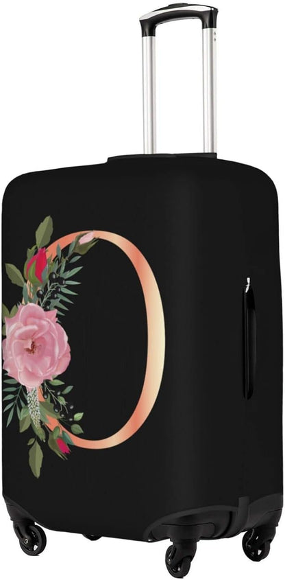 Floral Letter O Travel Luggage Cover Spandex Suitcase Protector Elastic Washable Stretch Suitcase Cover,Size S(Fit 18-21inch Suitcase)