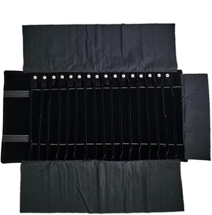 Portable Jewelry Roll Untangled Secure Necklace Travel Storage Bag Displays Holder 16 Chain (Black)