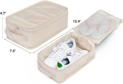Travel Shoe Bags, Foldable Waterproof Shoe Pouches Organizer-Double Layer (6 Cream Shoe Bags)