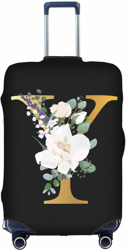 Flower Letter Y Black Luggage Cover Elastic Washable Stretch Suitcase Protector Anti-Scratch Travel Suitcase Cover for Kid and Adult XL (29-32 inch suitcase)