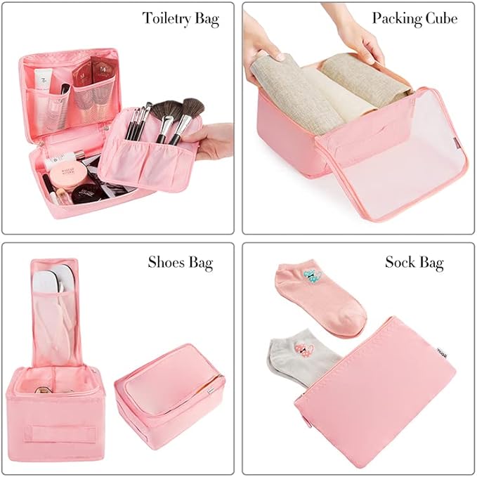 BAGAIL 8 Set Packing Cubes Luggage Packing Organizers for Travel Accessories-Blush Pink