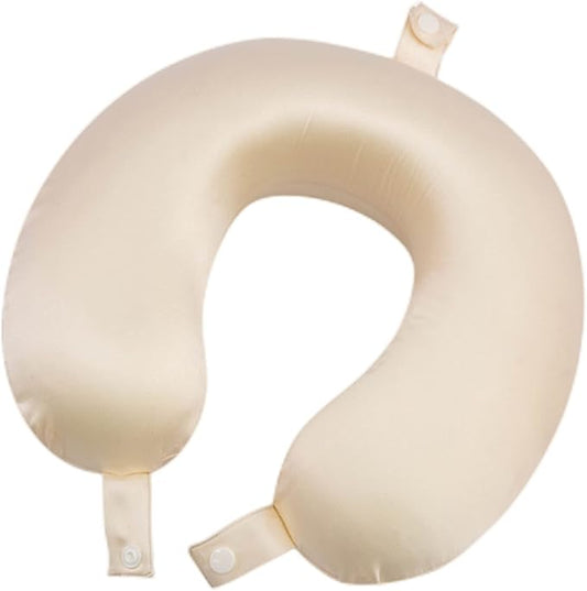 100% Mulberry Silk Neck Pillow for Travel 22 Momme Real Silk Travel Pillow for Pain Relief Sleeping,Silk Airplane Pillow, Anti Wrinkle Travel Pillow Made in USA (Champagne)