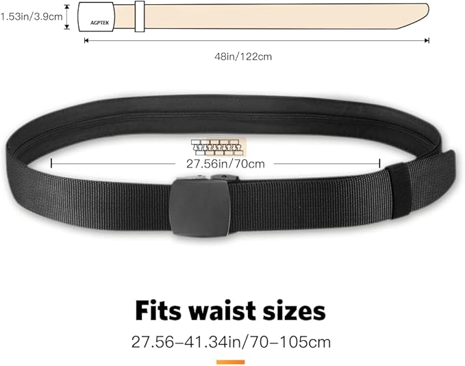 AGPTEK Travel Money Belt, Hidden Money Pouch, Anti-Theft Security Waist Wallet, Secret Compartment Money Hideaway for Business Trip Jogging Outdoor Working, Gift for Fathers Dad Men Boyfriend, Black